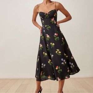 Reformation Black Floral Midi Dress